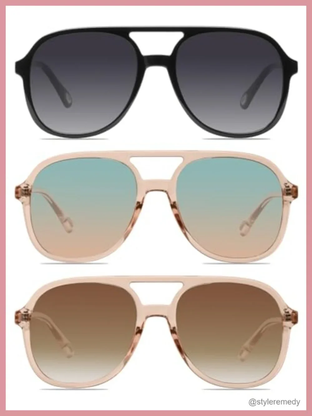 Retro Square Aviator Sunglasses HD UV400 Double Bridge